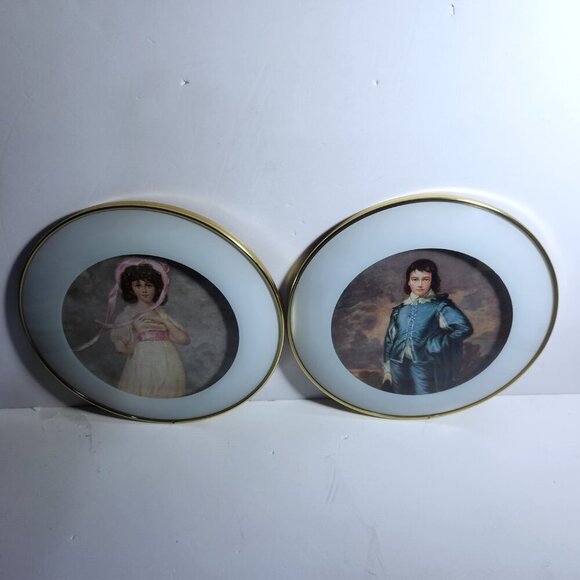 Vintage Pinkie and Blue Boy Set of 2 Convex Glass Bubble Frame Hanging Wall Art - Picture 4 of 8
